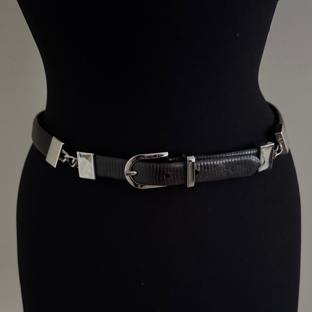 Talbots Black Textured Belt with Silver Details EUC Size M